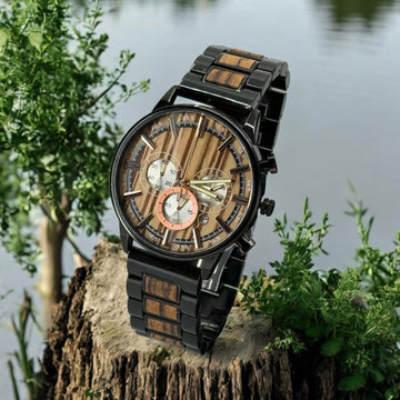TimberWood ShadowLine™ – Herenhorloge van Zwart Metaal en Zebrahout