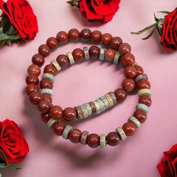 2 Armbänder: Roter Jaspis + Aqua Terra Perlen – Roter Jaspis 8 mm