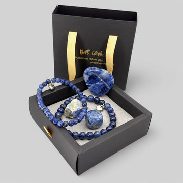 Sodalite 2 Armbanden Set met 3 Edelstenen en Cadeaudoosje