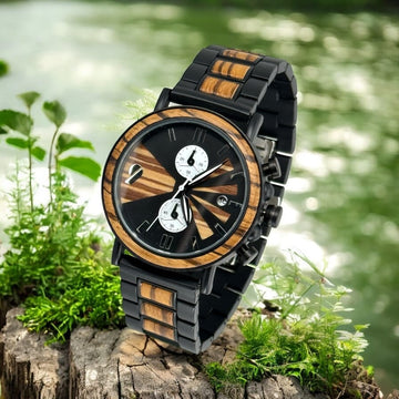 TimberWood Panthera™ – Stoer Houten Heren horloge + Robuust Zwart Edelstaal