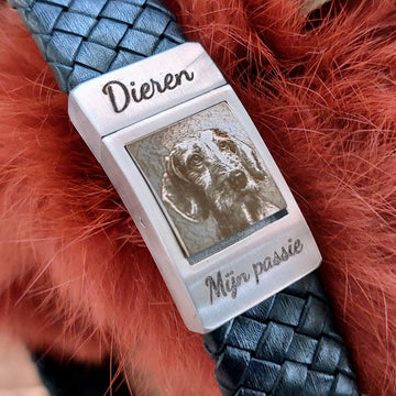 Pootafdruk of huisdier foto op armband- Gevlochten leer
