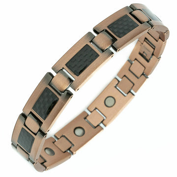 Koperen carbon fiber - Magneet Armband