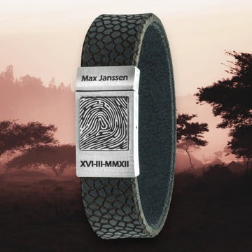 Vingerafdruk armband - Africa Edition - Zwart / bruin Italiaans leer