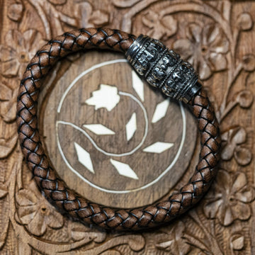 Viking geweven leren Armband - Skulls (schedels) 8mm