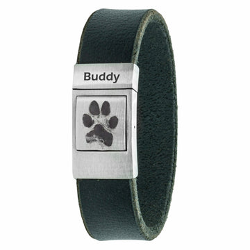 Eigen Pootafdruk armband <b>Zwart</b> leer