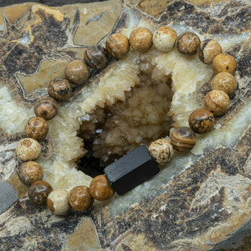 Freya 'Beige Picture Jasper' - Perlenarmband