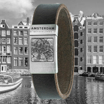 Kaartarmband <b>bruin</b> leer met eigen stad