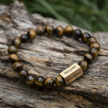 Tijger ogen / Tiger Eye - 8mm Kralen Armband + Naamgravure
