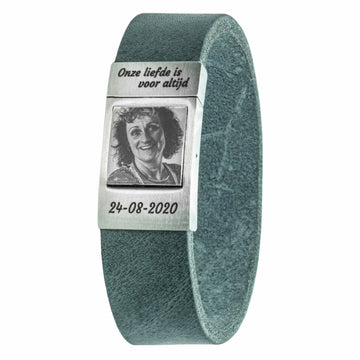 <b>Grijze leren</b> Fotoarmband met eigen foto