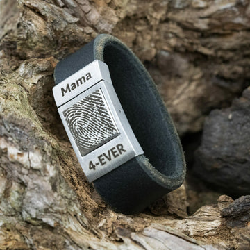 Zwarte leren Vingerafdruk armband (Mama, Papa of geliefde) herdenkingsarmband