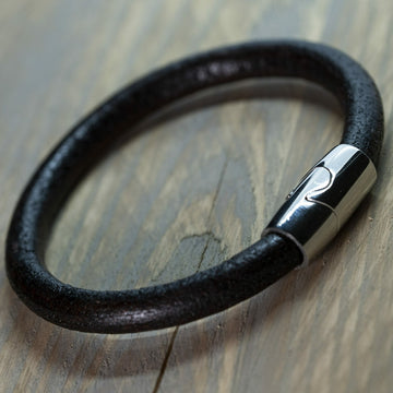 Zwart leren ronde Viking Armband - Sweden