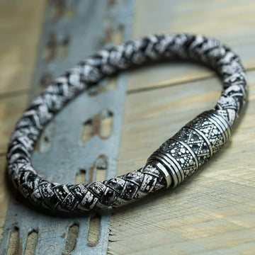 'Wit / Zwart' geweven 8mm armband | Italiaans Valiano™ leer