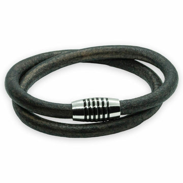 Dubbel rond 6mm zwarte armband | Italiaans Valiano™ leer