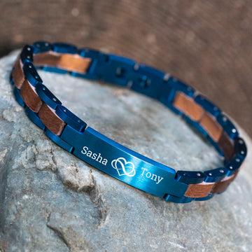 Imperium Blue – Blauw Houten Armband met Gravure
