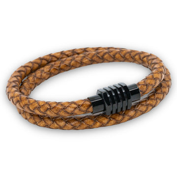 Bruine dubbel gevlochten armband | Italiaans Valiano™ leer