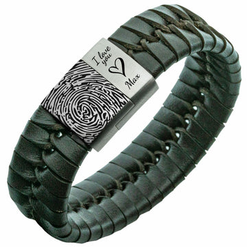 Vingerafdruk graveren op armband - <b>Gevlochten</b> leren Armband