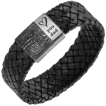 Vingerafdruk op armband maken - zwart Gevlochten leren Armband
