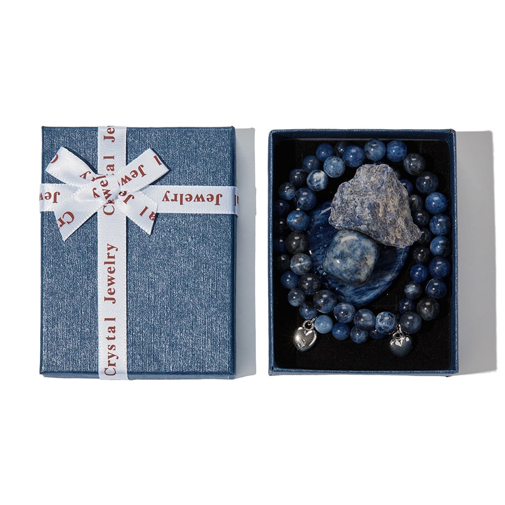 2 Blauwe Sodaliet Armbanden & 3 Edelstenen Set in Cadeaudoosje