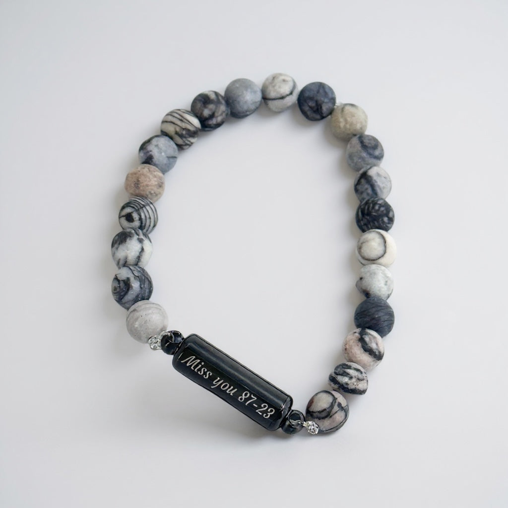 As-Armband kralen – Zwarte askamer | Eigen tekst