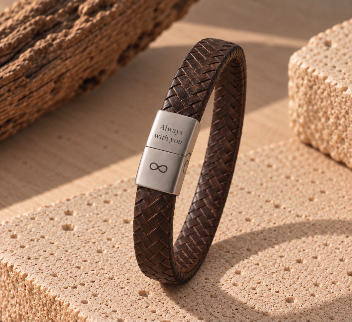 As-armband van breed leer met grove schakel