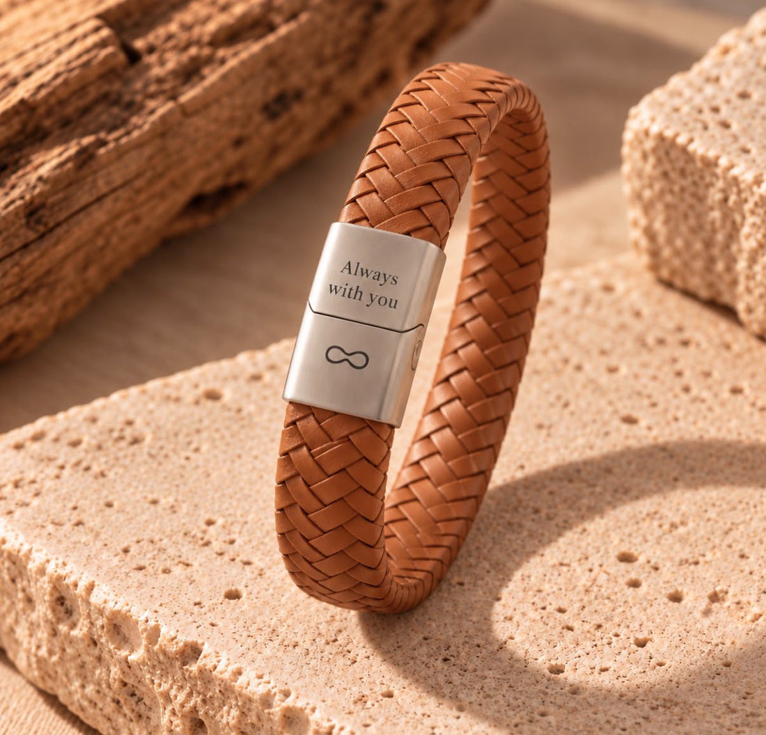 As-armband van breed leer met grove schakel