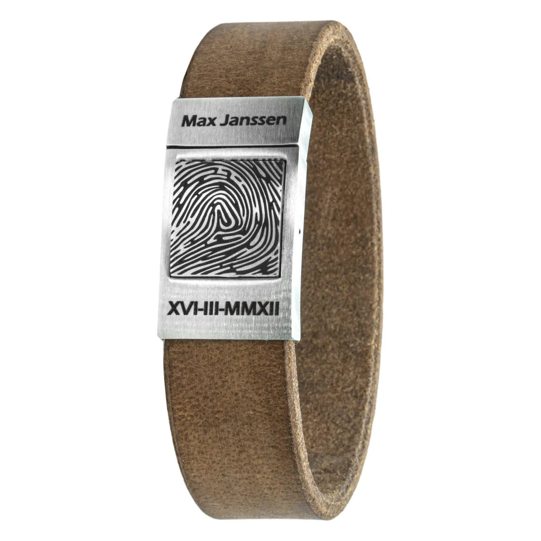 Vingerafdruk op Armband – Gevlochten leer (Zwart / Bruin leer)