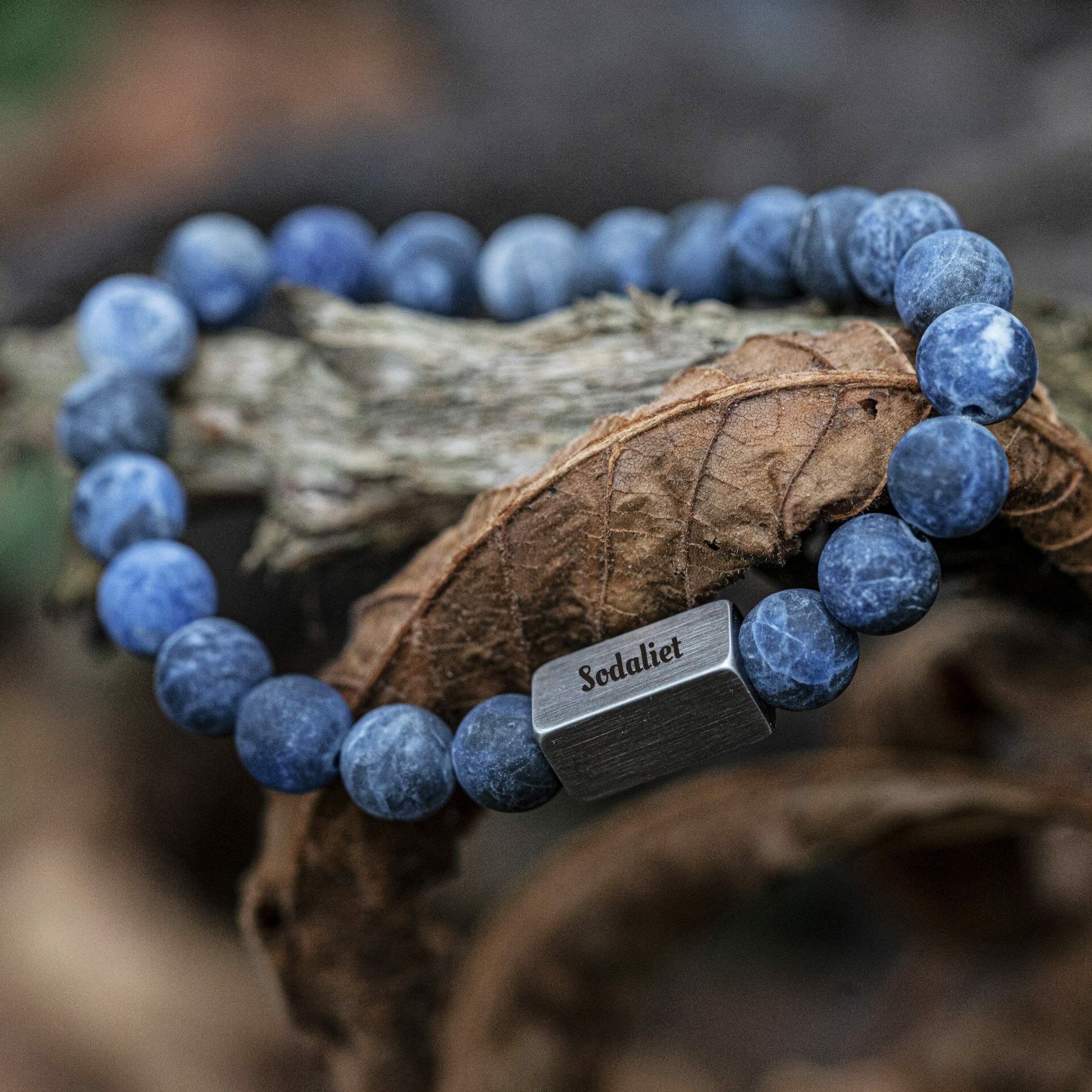 Bevroren Matte Sodaliet – Kralen Armband + Gravure