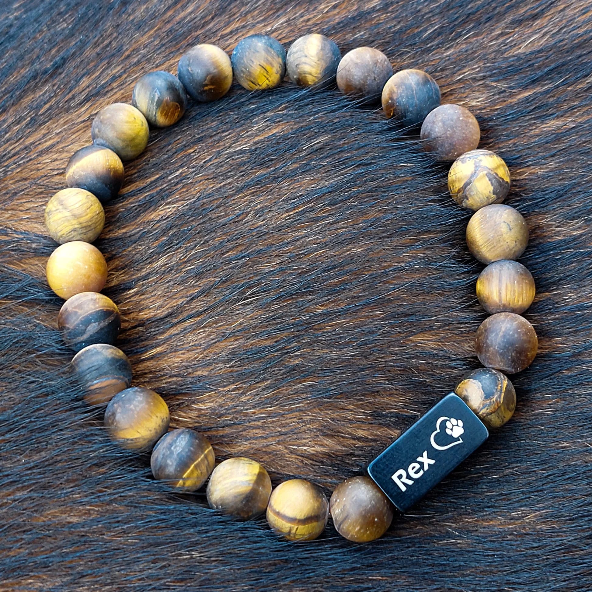 REX 🐾 Bevroren Tijgeroog Kralen armband met namen