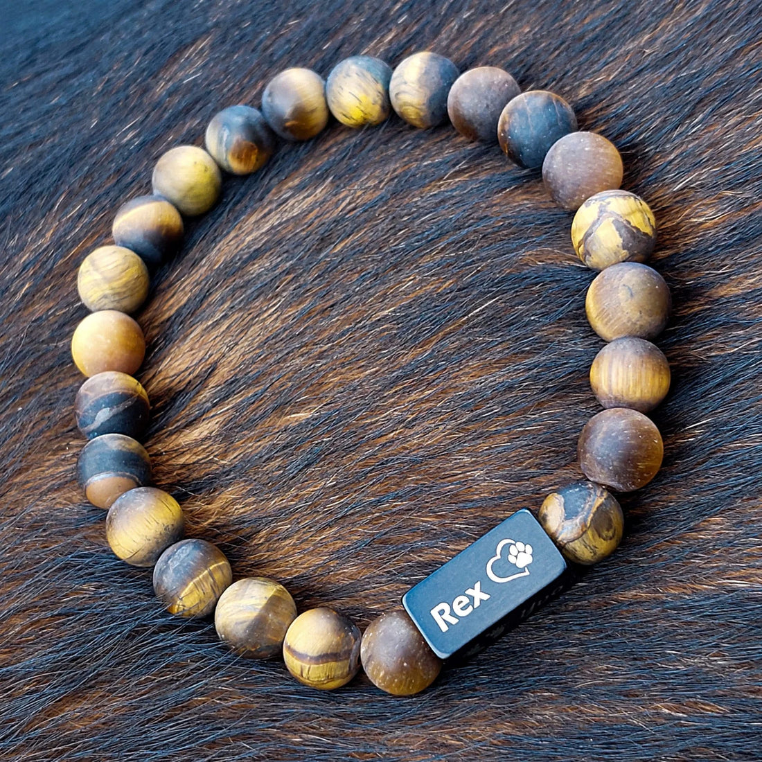 REX 🐾 Bevroren Tijgeroog Kralen armband met namen