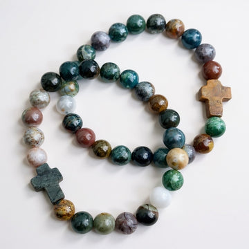 Kruisje + Multicolor Agaat – Christelijke Kralen Armband