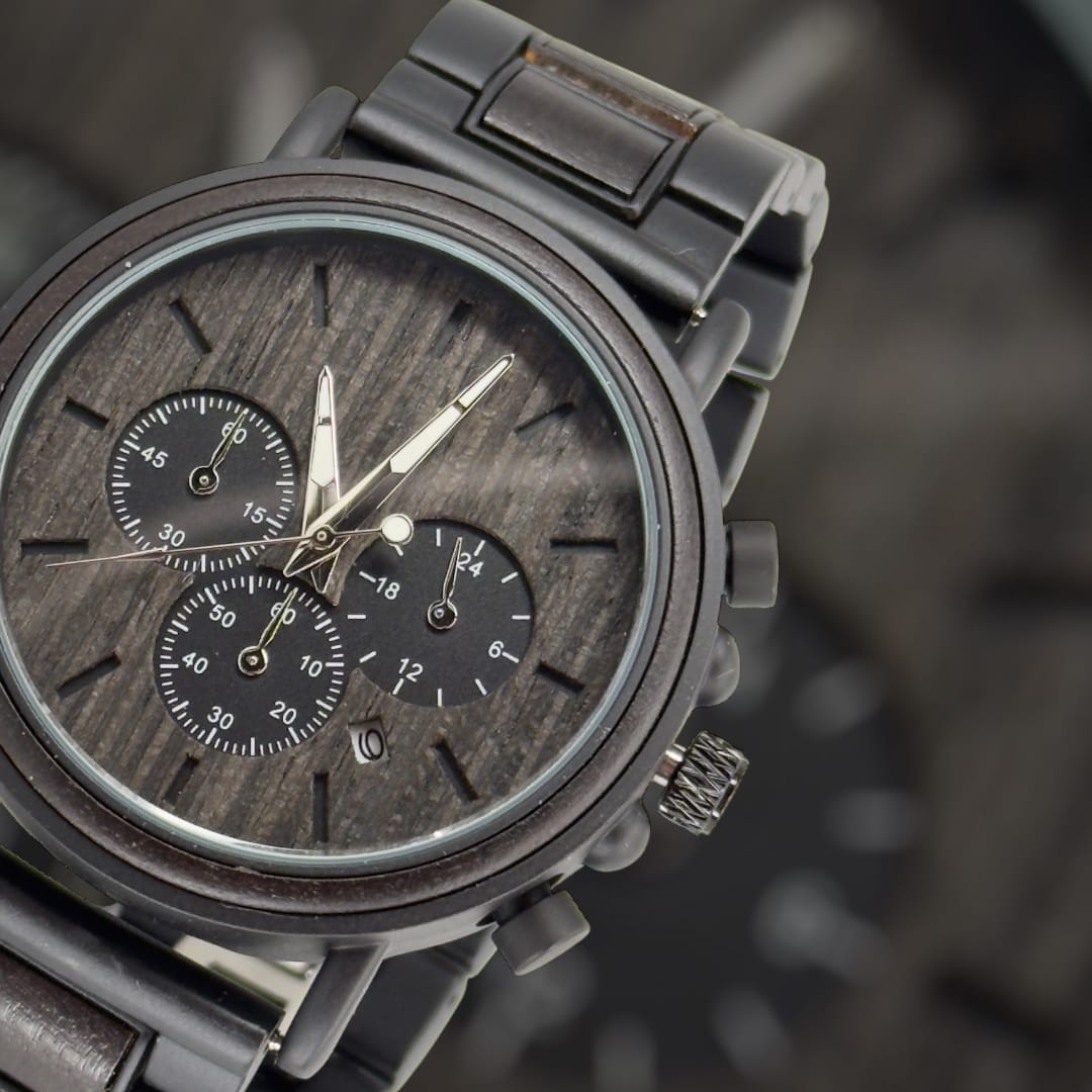 TimberWood Obsidian™ – Chronograaf Herenhorloge Zwart (donker uurwerk)