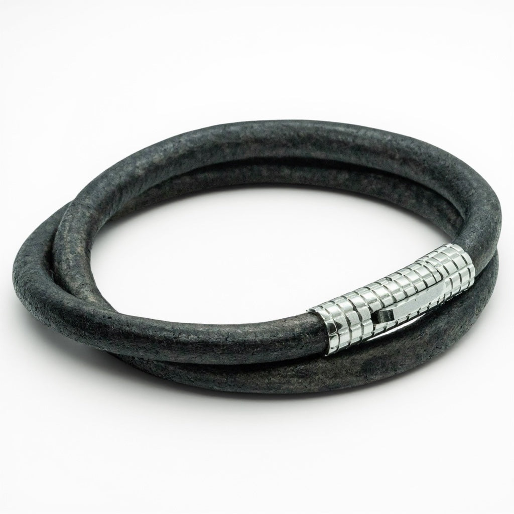 Dubbel rond 6mm grijze armband | Italiaans Valiano™ leer