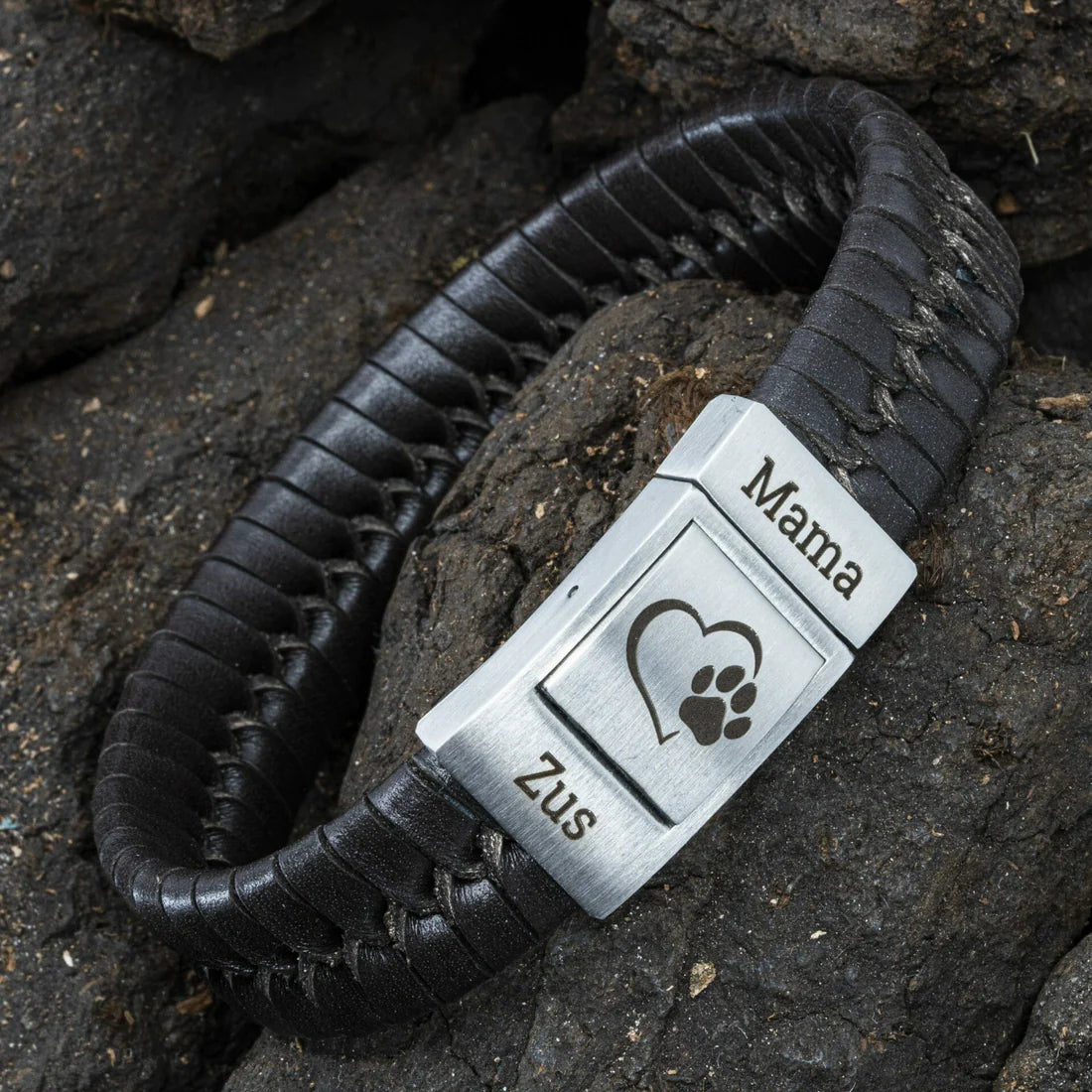 Eigen symbool Armband + Tekst gravure (Zwart / Bruin / Lichtbruin leer)