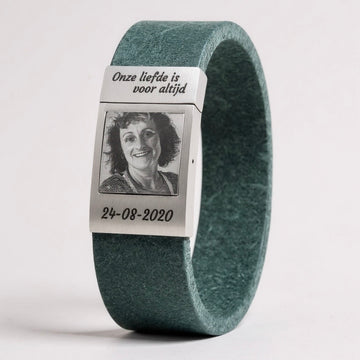 Grijze leren Fotoarmband met eigen foto