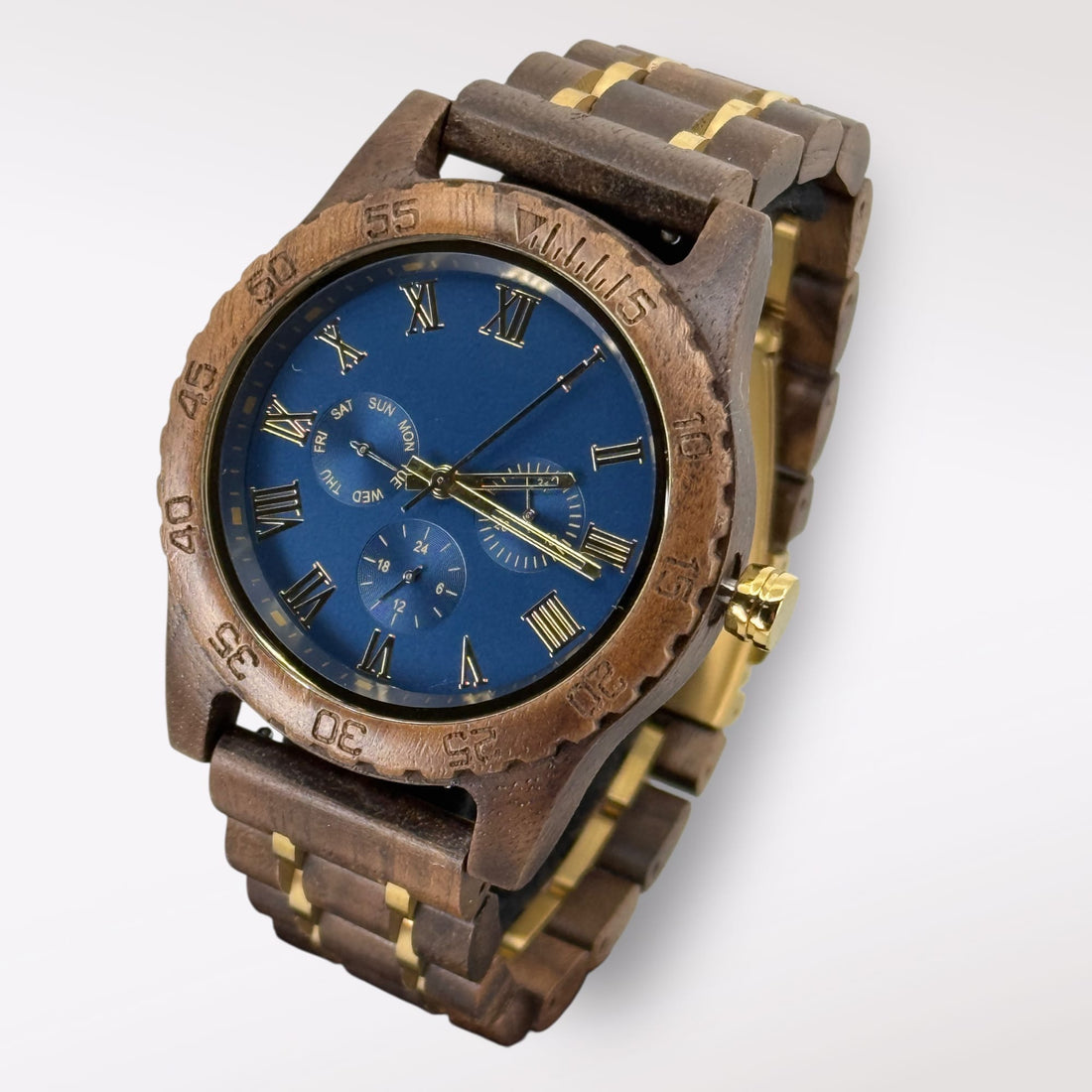 TimberWood Blue Regal Walnut™ – Herenhorloge Walnoot & Goud