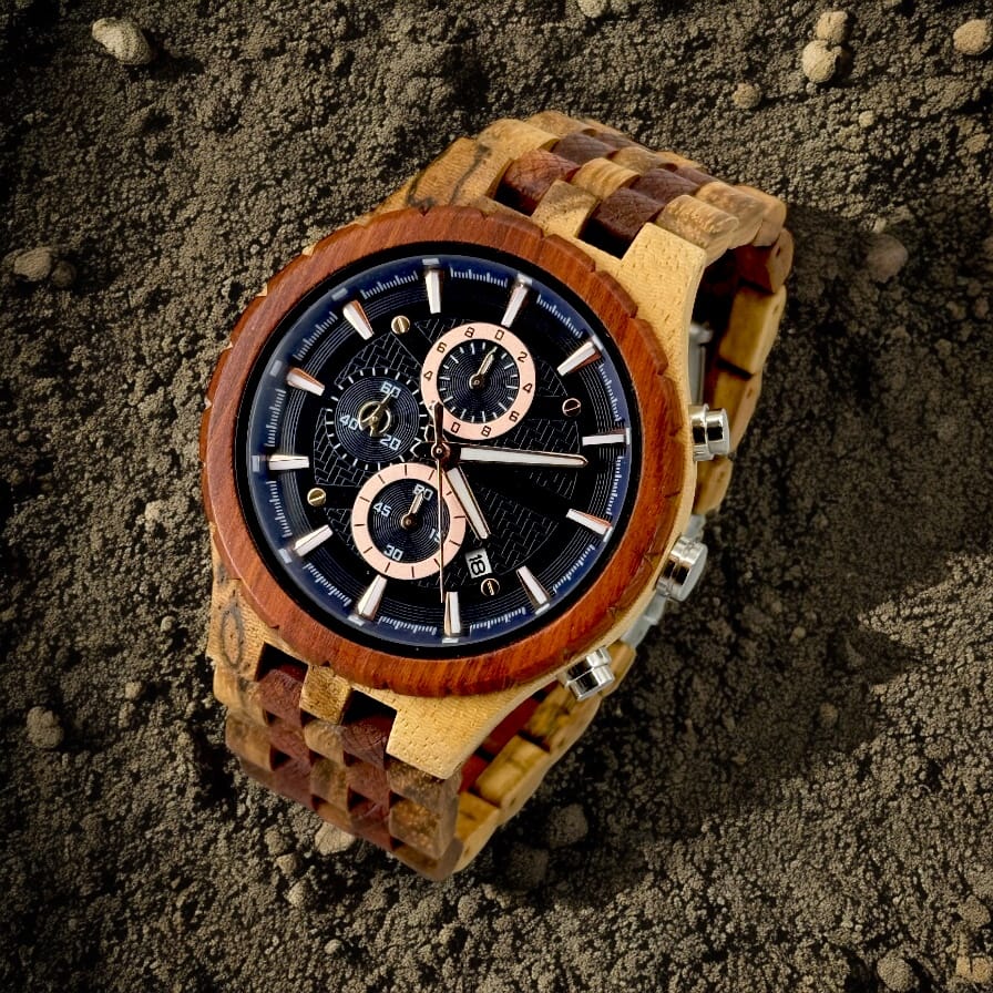 XXL Herenhorloge – TimberWood Blueline™ | Gekruist Zebra & Rood Sandelhout