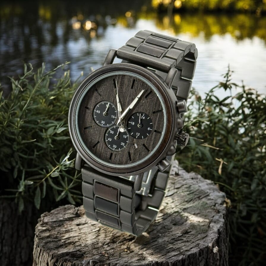 TimberWood Obsidian™ – Chronograaf Herenhorloge van Gunmetal & Zwart Sandelhout
