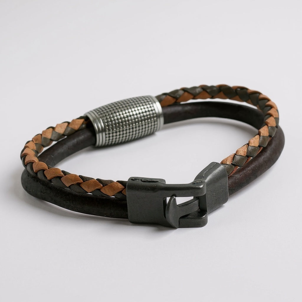 Björn - Viking armband Heren dubbel gevlochten leer