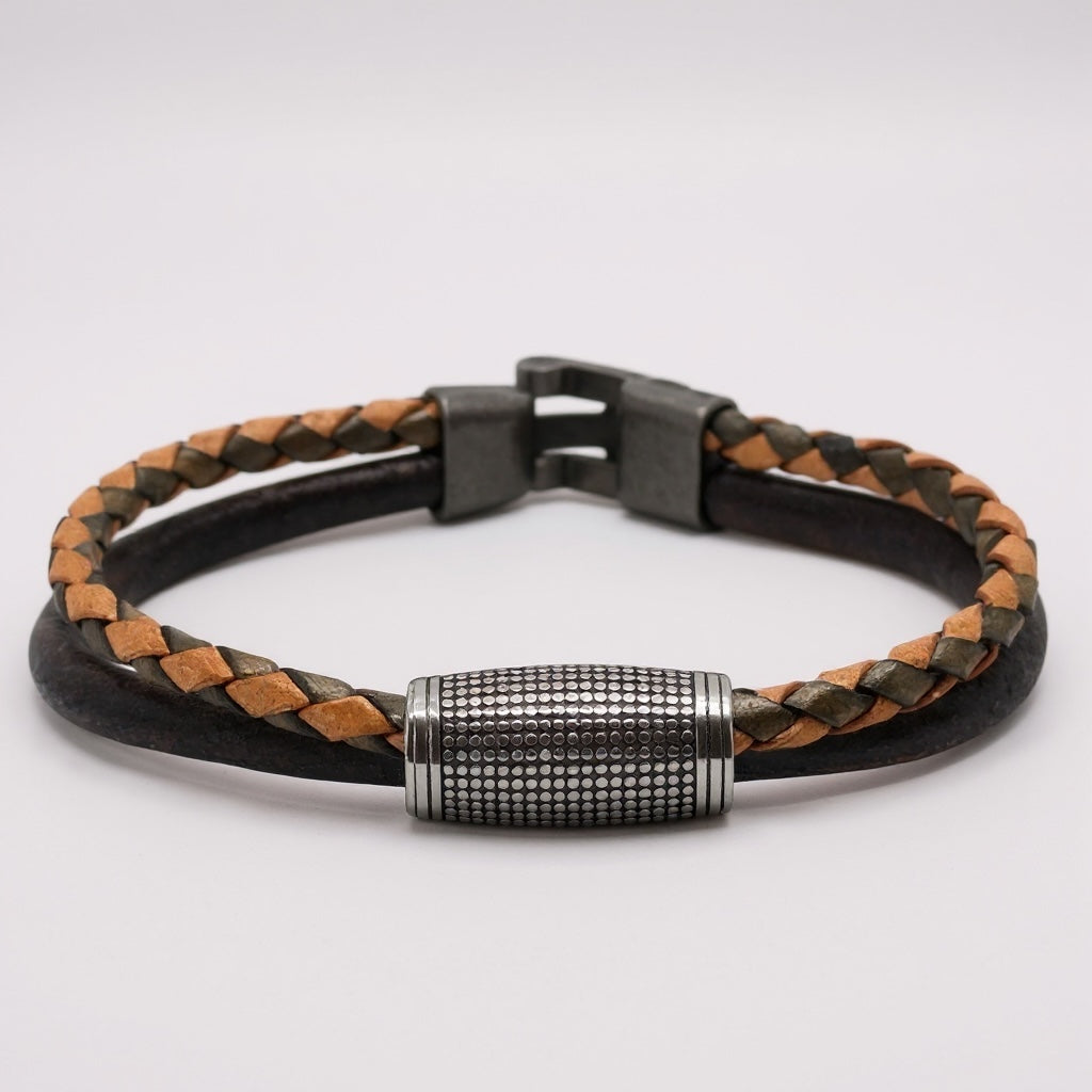 Björn - Viking armband Heren dubbel gevlochten leer