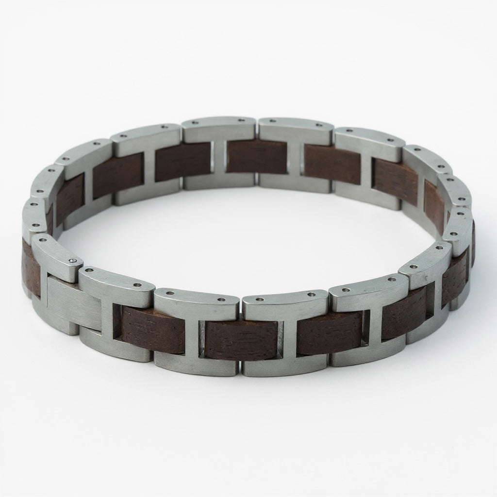 Kangchenjunga – Walnoot & Roestvrij Staal Houten Armband