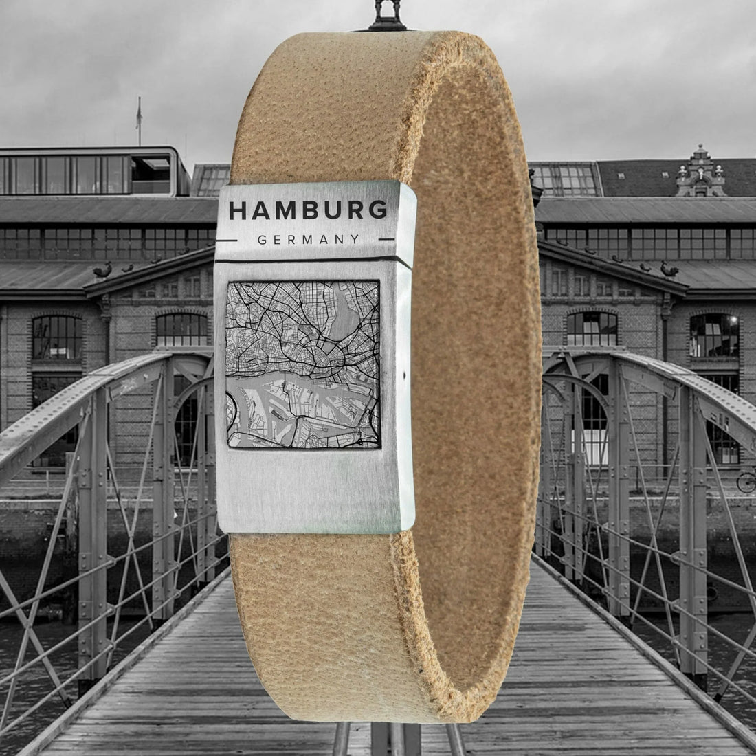 Leren kaart armband met stadsgravure – Kies je eigen stad