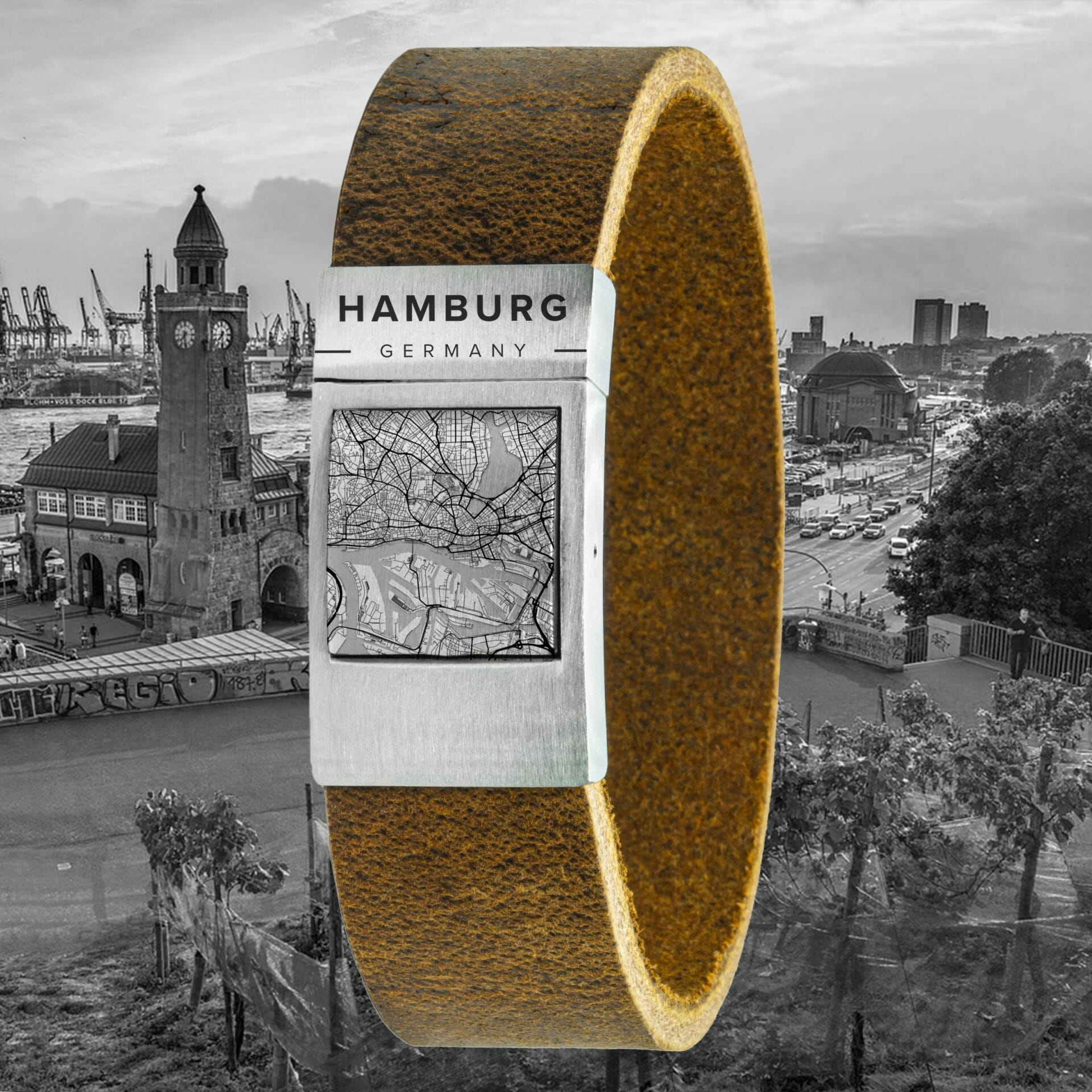 Leren kaart armband met stadsgravure – Kies je eigen stad