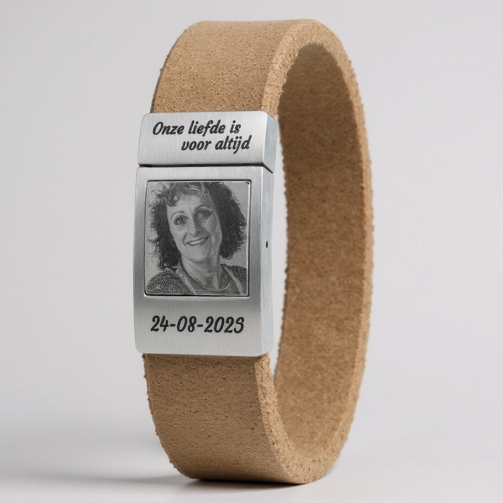 Lichtbruin leren Fotoarmband met eigen foto