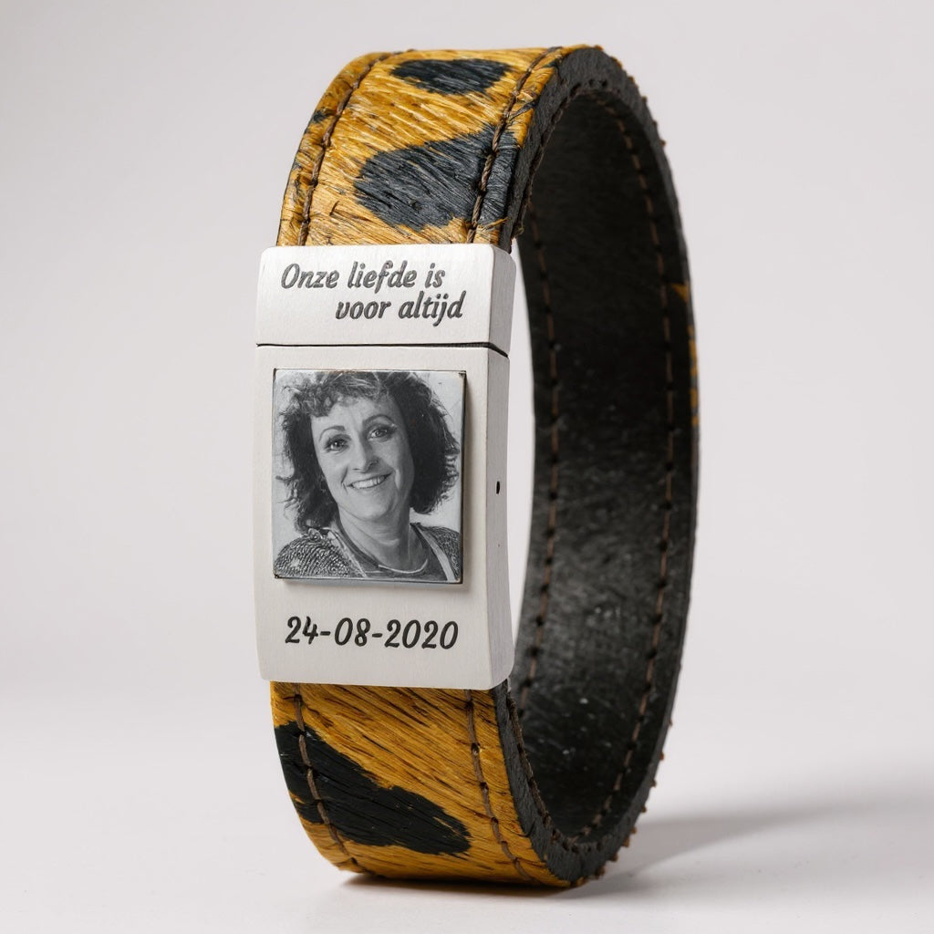 Grijze leren Fotoarmband met eigen foto
