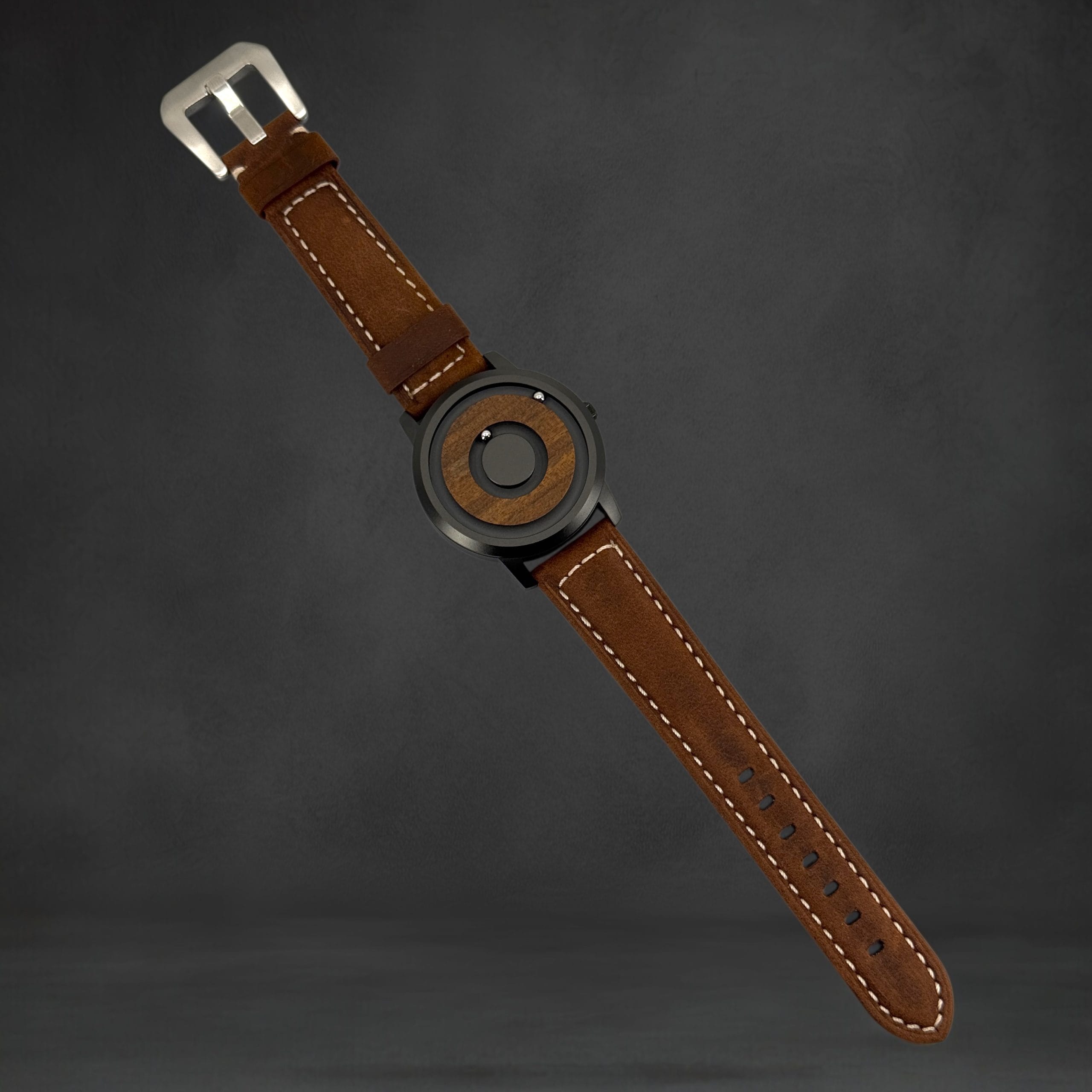 Limited Edition: TimberWood Orbit™ – Magnetisch Unisex Leren Horloge