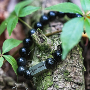 Zwarte Natuursteen Armband – Obsidiaan Kralen Groen & Grijs