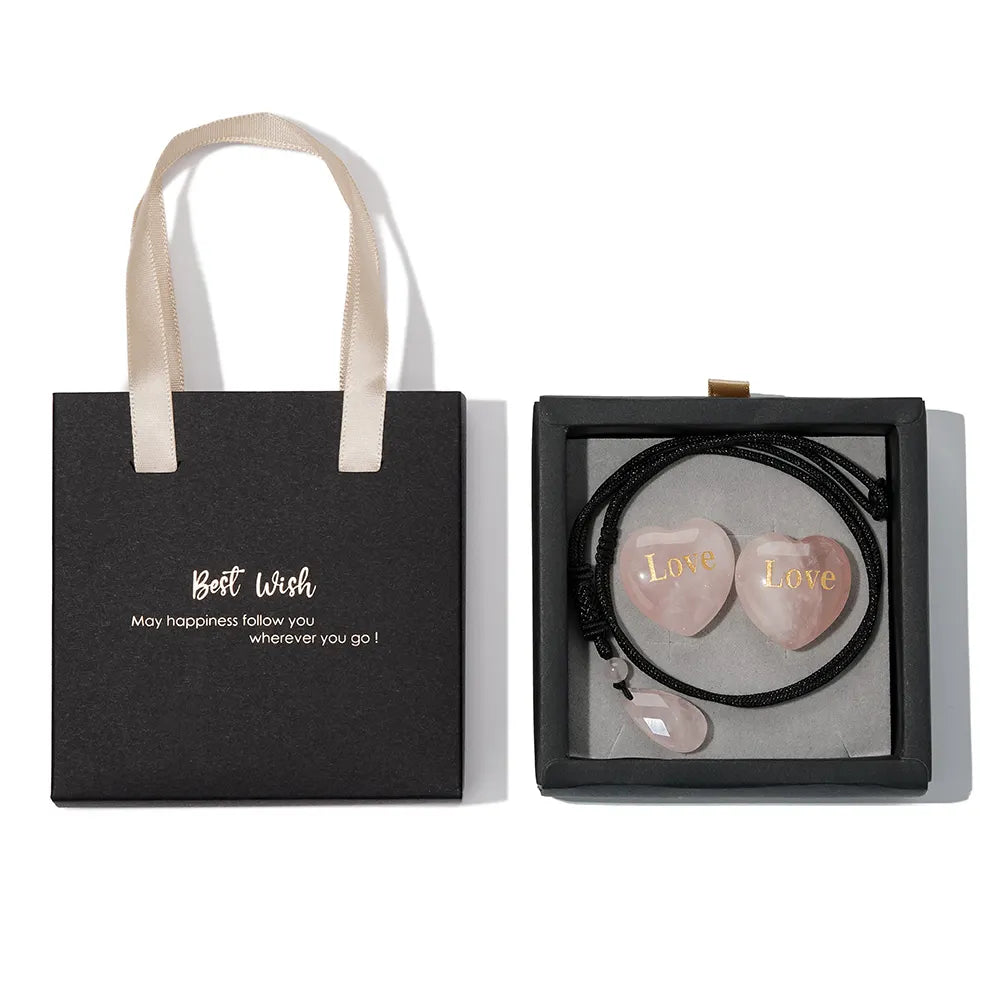 Ketting Rozenkwarts Hart Set – 2 x Liefdes Amulet ‘Love’