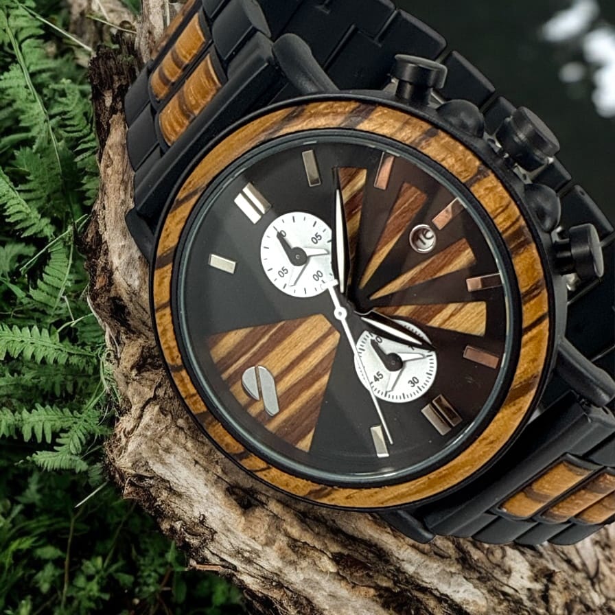 TimberWood Panthera™ – Stoer Houten Heren horloge + Robuust Zwart Edelstaal