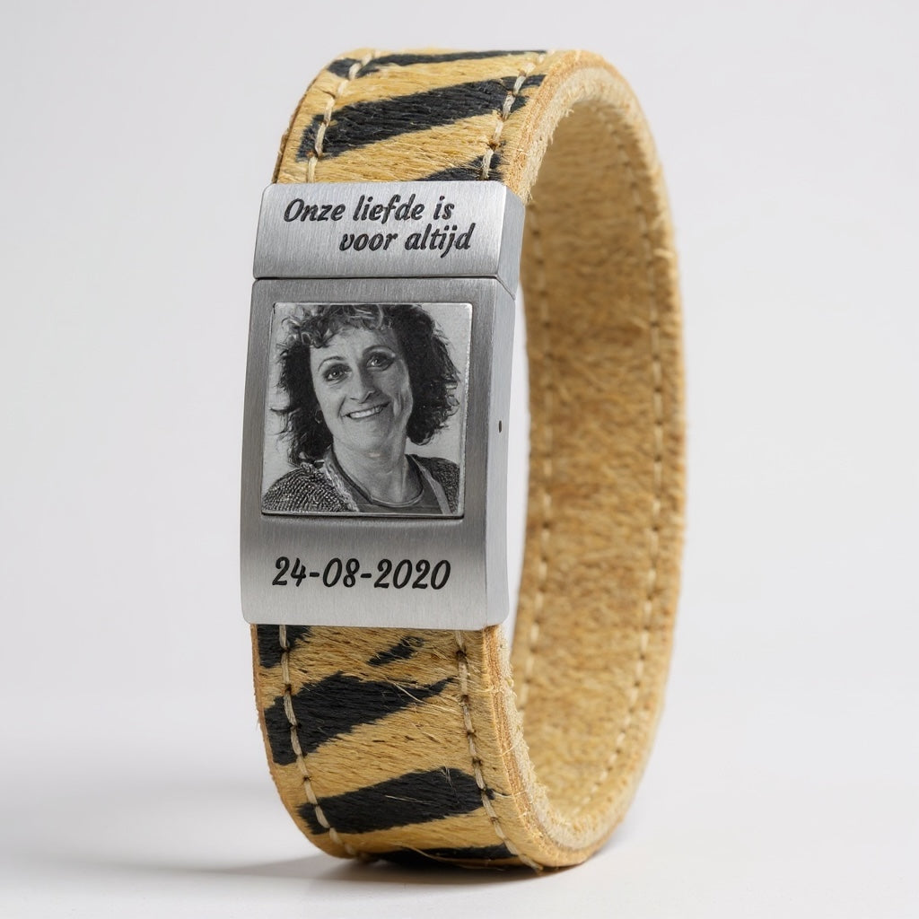 Grijze leren Fotoarmband met eigen foto
