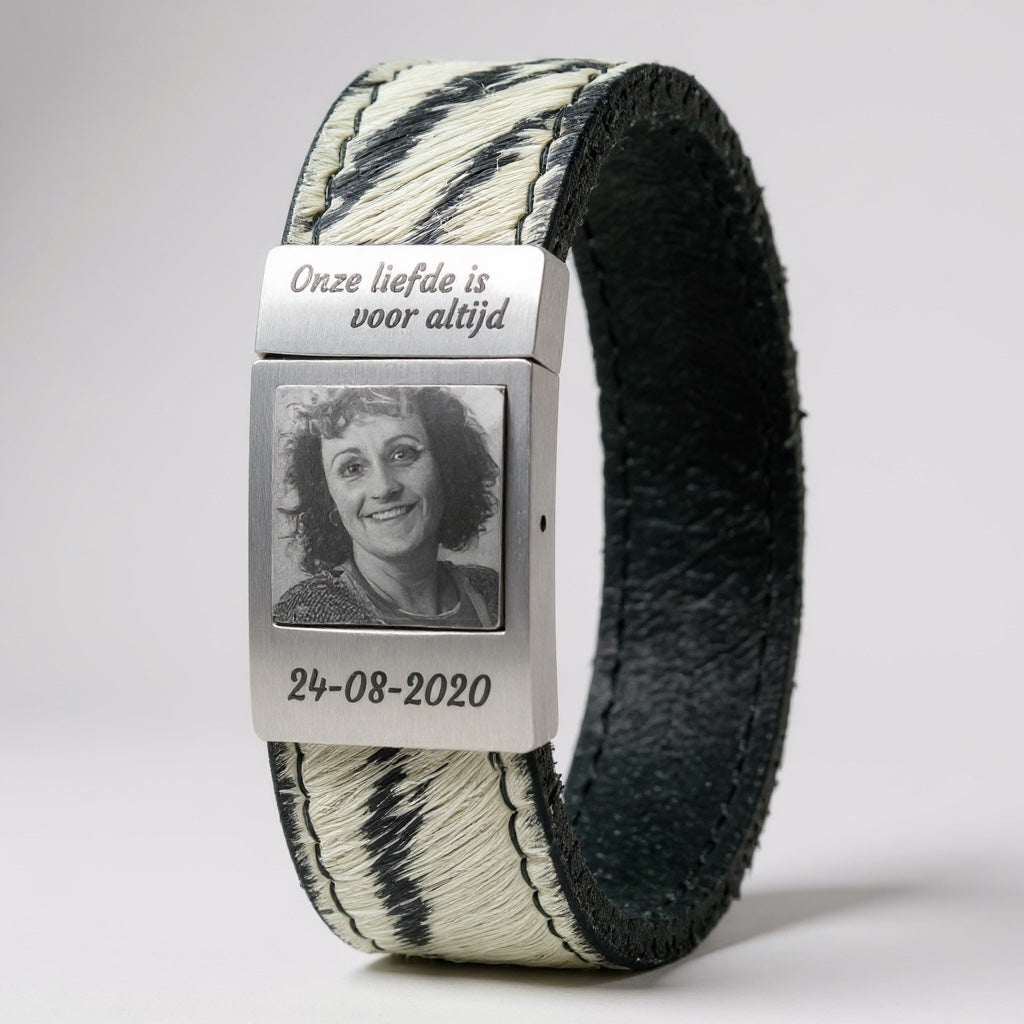 Fotoarmband - Zebra leer met eigen foto